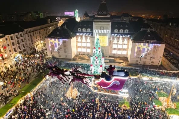 Show în stradă, în Craiova, de Crăciun