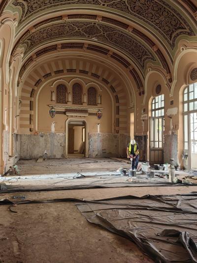 Șantier în lucru la Palatul Administrativ din Craiova