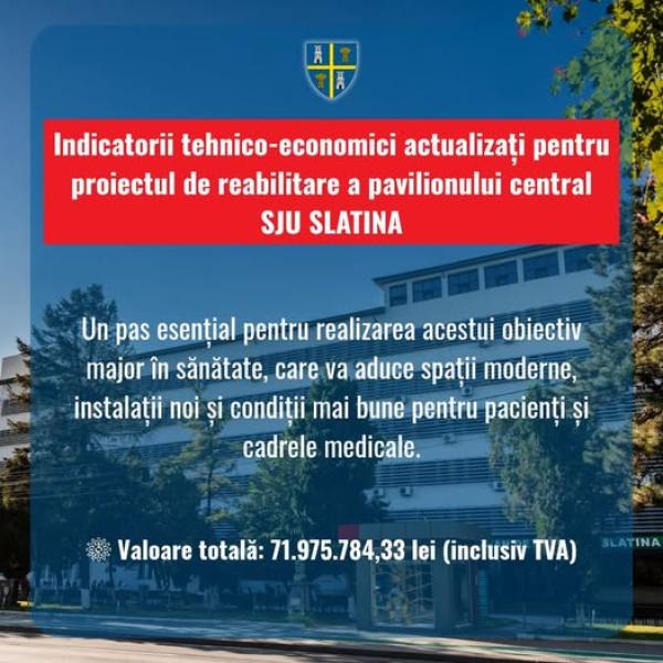 Pavilionul central al SJU Slatina va fi reabilitat
