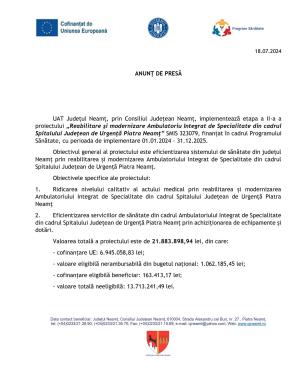 Reabilitarea și modernizarea Ambulatorului Integrat de Specialitate din SJU Piatra Neamț